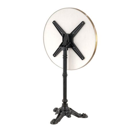 Table de terrasse ORSAY Ø60 pliable d'extérieur - Fonte d'acier, mélamine - laiton plateau marbre blanc, structure noir