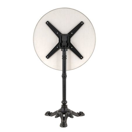 Table de terrasse ORSAY Ø60 pliable d'extérieur - Fonte d'acier, mélamine - laiton plateau marbre blanc, structure noir