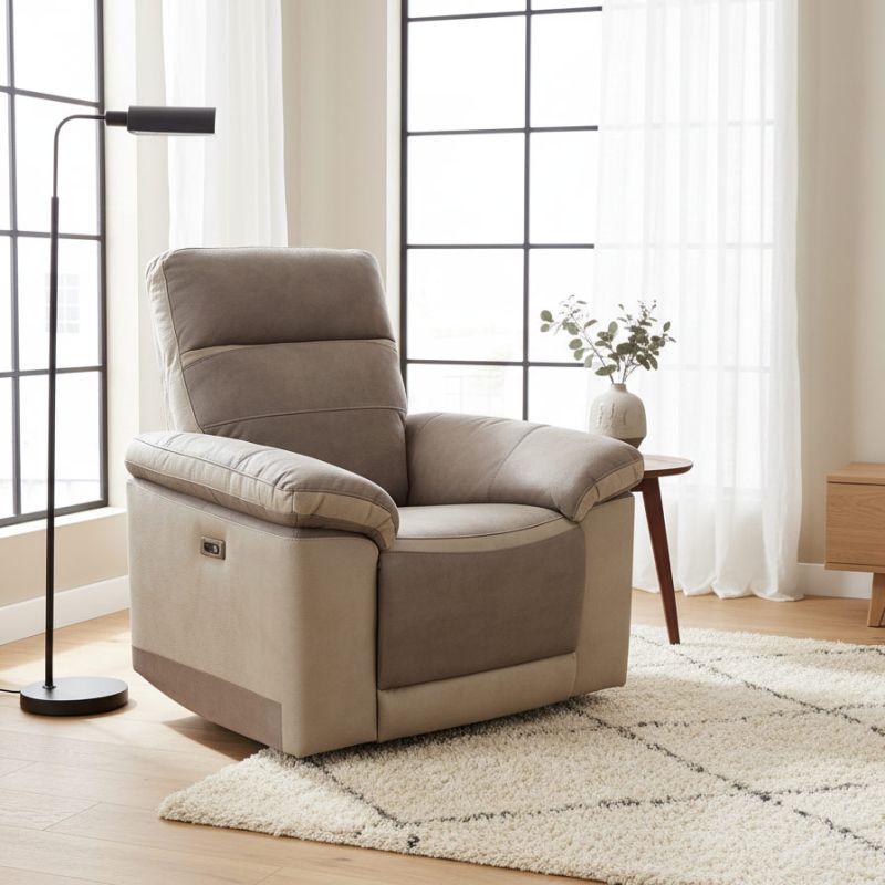 Fauteuil relax électrique SUSY 2 en tissu bicolore avec port USB