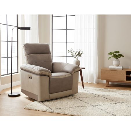 Fauteuil relax électrique SUSY 2 en tissu bicolore avec port USB