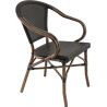 Fauteuil bistro MONTMARTRE H45 empilable d'extérieur - Aluminium effet bambou foncé, textilène noir