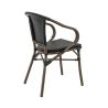 Fauteuil bistro MONTMARTRE H45 empilable d'extérieur - Aluminium effet bambou foncé, textilène noir
