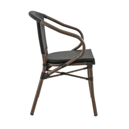 Fauteuil bistro MONTMARTRE H45 empilable d'extérieur - Aluminium effet bambou foncé, textilène noir