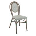 Chaise bistro PARIS H44 empilable d'extérieur - Aluminium effet bambou foncé, textilène vert & crème