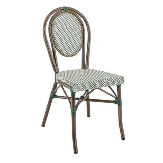 Chaise bistro PARIS H44 empilable d'extérieur - Aluminium effet bambou foncé, textilène vert & crème
