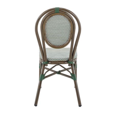 Chaise bistro PARIS H44 empilable d'extérieur - Aluminium effet bambou foncé, textilène vert & crème