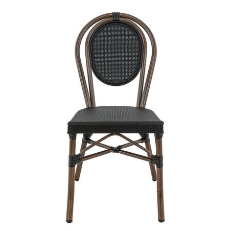 Chaise bistro PARIS H44 empilable d'extérieur - Aluminium effet bambou foncé, textilène noir