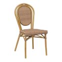 Chaise bistro PARIS H46 empilable d'extérieur - Aluminium effet bambou caramel, tressage PE imitation rotin noisette