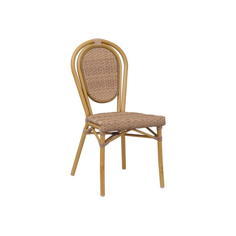 Chaise bistro PARIS H46 empilable d'extérieur - Aluminium effet bambou caramel, tressage PE imitation rotin noisette