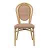 Chaise bistro PARIS H46 empilable d'extérieur - Aluminium effet bambou caramel, tressage PE imitation rotin noisette