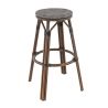 Tabouret de bar DOLE H76 d'extérieur - Aluminium effet bambou chestnut, textilène gris & beige