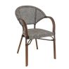 Fauteuil bistro BLOIS H46 empilable d'extérieur - Aluminium effet bambou chestnut, textilène gris & beige