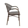 Fauteuil bistro BLOIS H46 empilable d'extérieur - Aluminium effet bambou chestnut, textilène gris & beige