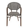 Fauteuil bistro BLOIS H46 empilable d'extérieur - Aluminium effet bambou chestnut, textilène gris & beige