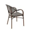 Fauteuil bistro BLOIS H46 empilable d'extérieur - Aluminium effet bambou chestnut, textilène gris & beige