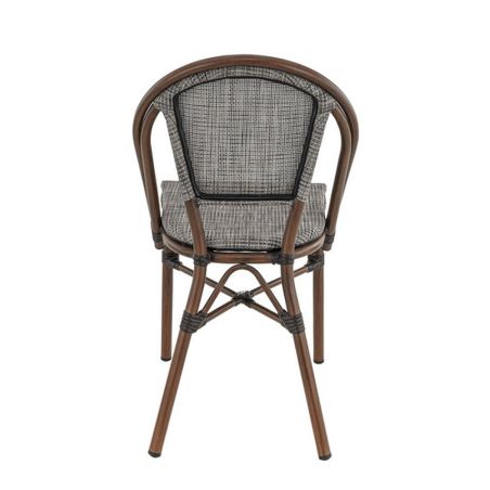 Chaise bistro REIMS H47 empilable d'extérieur - Aluminium effet bambou chestnut, textilène gris & beige