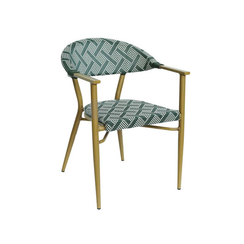 Fauteuil bistro BERCY H46 empilable d'extérieur - Aluminium effet bambou clair, textilène crème & vert