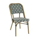 Chaise bistro ODEON H46 empilable d'extérieur - Aluminium effet bambou clair, textilène crème & vert
