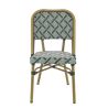 Chaise bistro ODEON H46 empilable d'extérieur - Aluminium effet bambou clair, textilène crème & vert