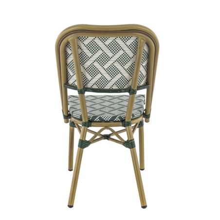 Chaise bistro ODEON H46 empilable d'extérieur - Aluminium effet bambou clair, textilène crème & vert