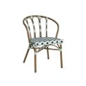 Fauteuil de terrasse CLICHY H45,5 empilable d'extérieur - Aluminium effet bambou, polyéthylène vert pâle, noir & blanc