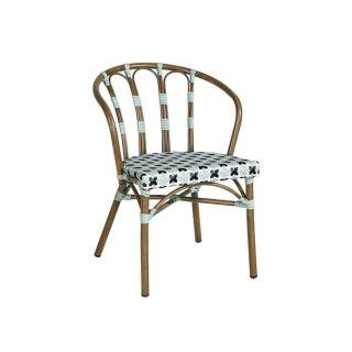Fauteuil de terrasse CLICHY H45,5 empilable d'extérieur - Aluminium effet bambou, polyéthylène vert pâle, noir & blanc