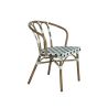 Fauteuil de terrasse CLICHY H45,5 empilable d'extérieur - Aluminium effet bambou, polyéthylène vert pâle, noir & blanc