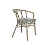 Fauteuil de terrasse CLICHY H45,5 empilable d'extérieur - Aluminium effet bambou, polyéthylène vert pâle, noir & blanc