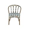 Fauteuil de terrasse CLICHY H45,5 empilable d'extérieur - Aluminium effet bambou, polyéthylène vert pâle, noir & blanc