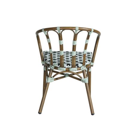 Fauteuil de terrasse CLICHY H45,5 empilable d'extérieur - Aluminium effet bambou, polyéthylène vert pâle, noir & blanc