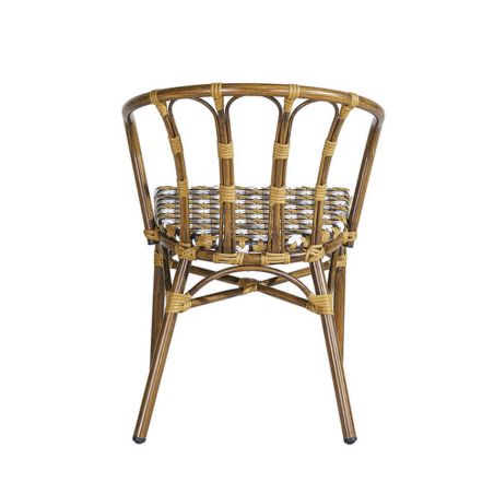 Fauteuil de terrasse CLICHY H45,5 empilable d'extérieur - Aluminium effet bambou, polyéthylène camel, blanc & brun