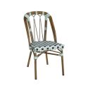 Chaise de terrasse AUTEUIL H45,5 empilable d'extérieur - Aluminium effet bambou, polyéthylène vert pâle, noir & blanc