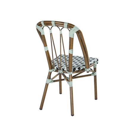 Chaise de terrasse AUTEUIL H45,5 empilable d'extérieur - Aluminium effet bambou, polyéthylène vert pâle, noir & blanc