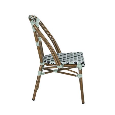 Chaise de terrasse AUTEUIL H45,5 empilable d'extérieur - Aluminium effet bambou, polyéthylène vert pâle, noir & blanc