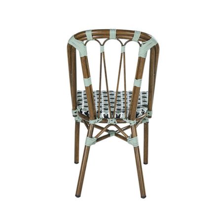 Chaise de terrasse AUTEUIL H45,5 empilable d'extérieur - Aluminium effet bambou, polyéthylène vert pâle, noir & blanc