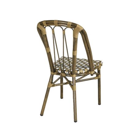 Chaise de terrasse AUTEUIL H45,5 empilable d'extérieur - Aluminium effet bambou, polyéthylène camel, blanc & brun
