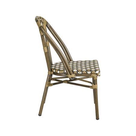 Chaise de terrasse AUTEUIL H45,5 empilable d'extérieur - Aluminium effet bambou, polyéthylène camel, blanc & brun