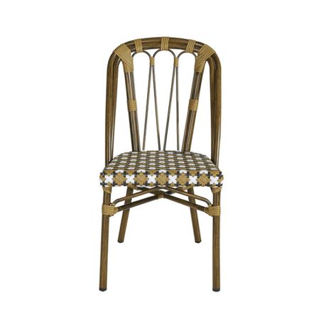 Chaise de terrasse AUTEUIL H45,5 empilable d'extérieur - Aluminium effet bambou, polyéthylène camel, blanc & brun