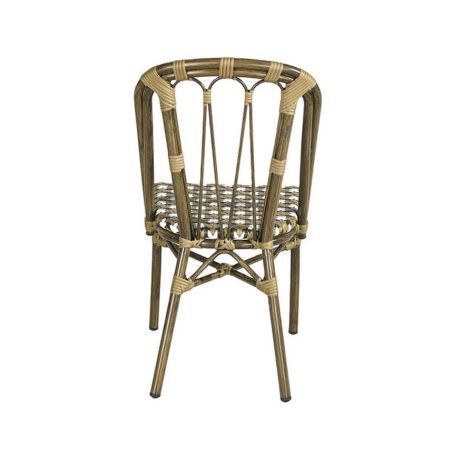Chaise de terrasse AUTEUIL H45,5 empilable d'extérieur - Aluminium effet bambou, polyéthylène camel, blanc & brun