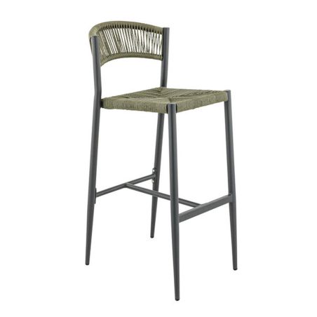 Tabouret de bar BREDA H76 d'extérieur - Aluminium anthracite, polyéthylène olive