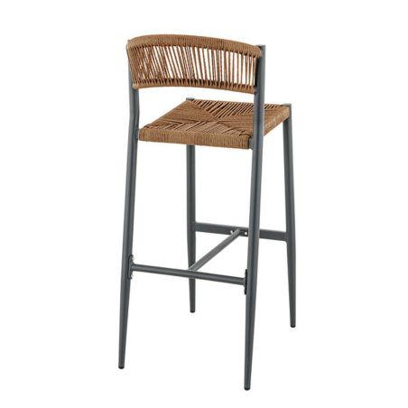 Tabouret de bar BREDA H76 d'extérieur - Aluminium anthracite, polyéthylène paille