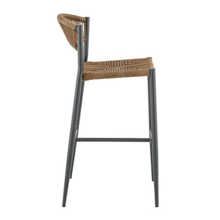 Tabouret de bar BREDA H76 d'extérieur - Aluminium anthracite, polyéthylène paille