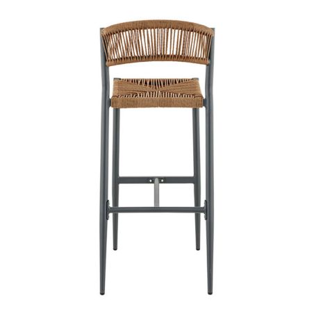 Tabouret de bar BREDA H76 d'extérieur - Aluminium anthracite, polyéthylène paille