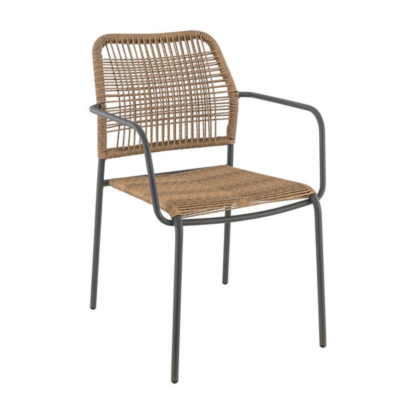 Fauteuil de terrasse JAVEA H44 empilable d'extérieur - Acier anthracite, polyéthylène paille