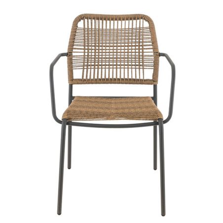 Fauteuil de terrasse JAVEA H44 empilable d'extérieur - Acier anthracite, polyéthylène paille