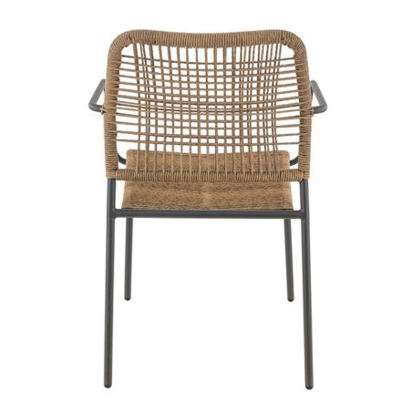 Fauteuil de terrasse JAVEA H44 empilable d'extérieur - Acier anthracite, polyéthylène paille