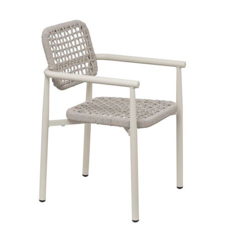 Fauteuil de terrasse SYRACUSE H46 empilable d'extérieur - Aluminium et textilène sable