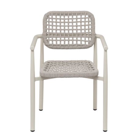 Fauteuil de terrasse SYRACUSE H46 empilable d'extérieur - Aluminium et textilène sable