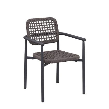 Fauteuil de terrasse SYRACUSE H46 empilable d'extérieur - Aluminium et textilène anthracite