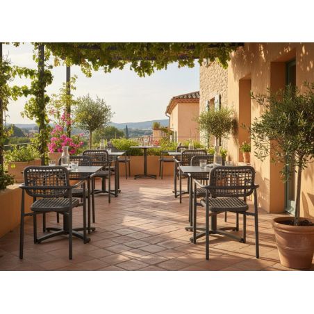 Fauteuil de terrasse SYRACUSE H46 empilable d'extérieur - Aluminium et textilène anthracite
